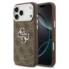 Guess 4G Metal Logo Backcover Apple iPhone 17 Pro - Silver Edge - Brown