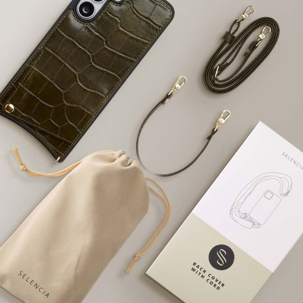 Selencia Nova Croco Telefoonhoes met Koord en Pashouder Samsung Galaxy S25 FE - Dark Olive