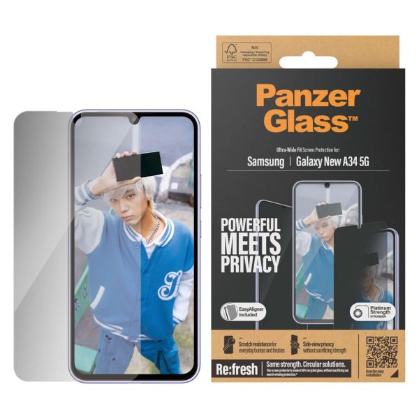 PanzerGlass Privacy Ultra-Wide Fit Anti-Bacterial Screenprotector incl. applicator Samsung Galaxy A35