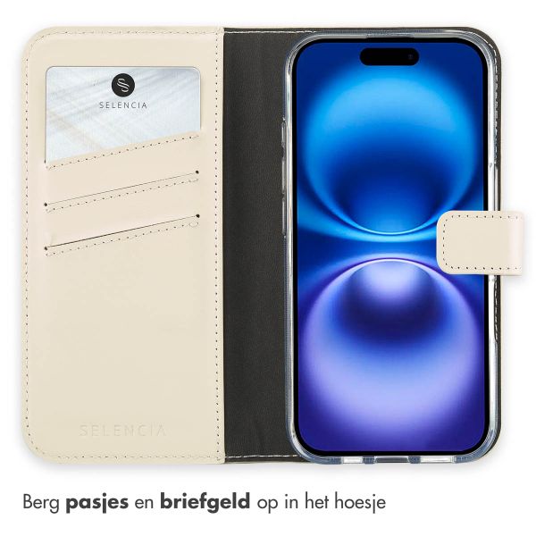 Selencia Echt Leren Bookcase Apple iPhone 16 - Greige