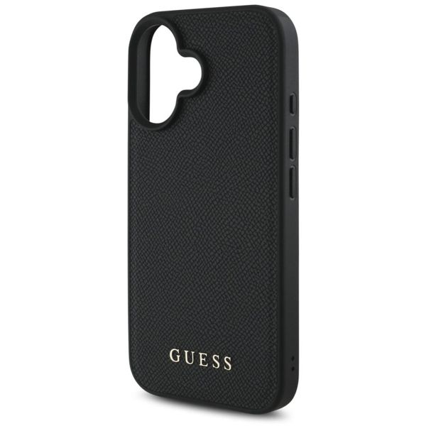 Guess Grained Backcover MagSafe met Flower Charm Strap Apple iPhone 16 - Zwart