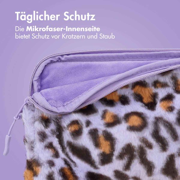 imoshion Fluffy Laptop hoes 15-16 inch - Laptopsleeve - Leopard Lilac