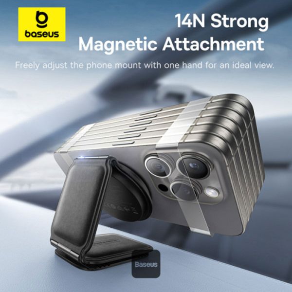 Baseus PrimeTrip Series C02 Mega Telefoonhouder auto - Magnetisch en MagSafe/Qi2 - Draadloos opladen - Zelfklevend - Zwart