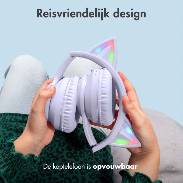 imoshion Draadloze Kinderkoptelefoon LED Light Cat Ear - Decibelbegrenzer - Met AUX kabel - Lavender Lilac