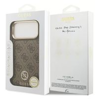 Guess Classic Strass Logo Leather Backcover met MagSafe Apple iPhone 17 Pro Max - Bruin