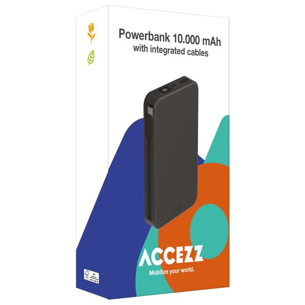 Accezz Powerbank 10.000 mAh met geïntegreerde kabels - Quick Charge en Power Delivery - Zwart