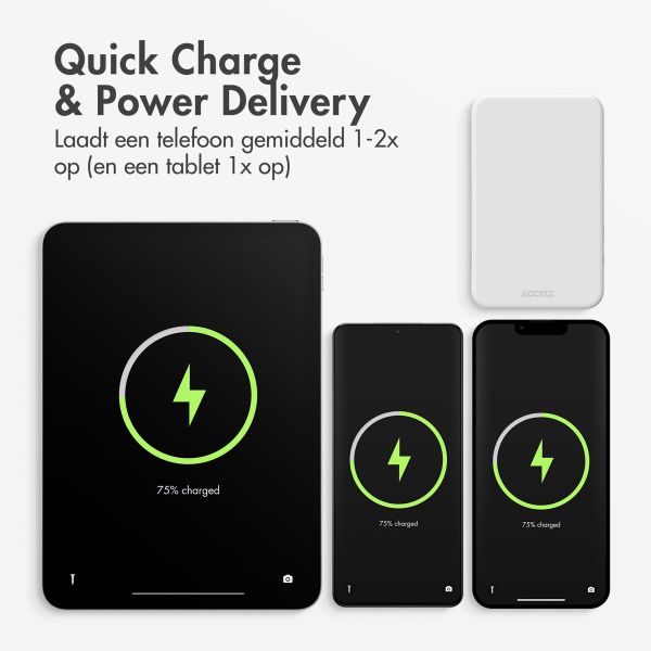 Accezz Powerbank 10.000 mAh met geïntegreerde kabels - Quick Charge en Power Delivery - Wit