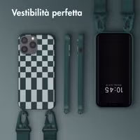Selencia Siliconen design hoesje met afneembaar koord Apple iPhone 13 Pro Max - Irregular Check Green