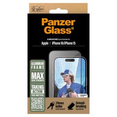 PanzerGlass Screenprotector Aluminium Frame Ultra Wide Fit met applicator iPhone 16