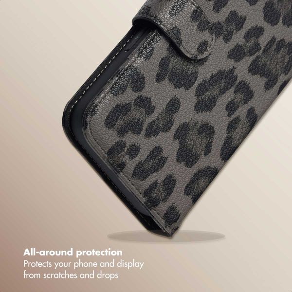 Selencia Sabi Bookcase with Leopard Print Apple iPhone 16 - Midnight Black