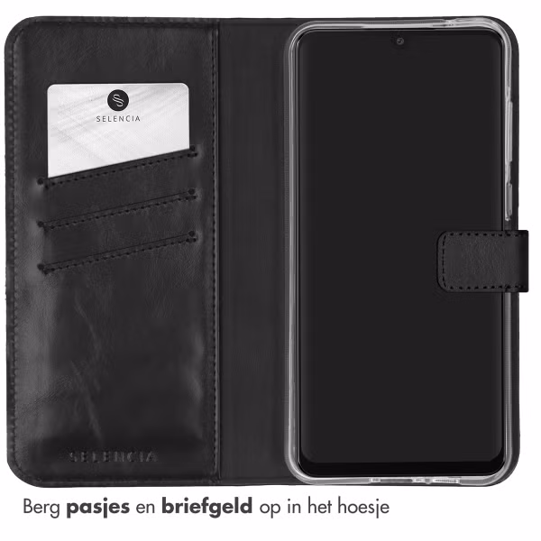 Selencia Echt Leren Bookcase Samsung Galaxy A55 - Zwart