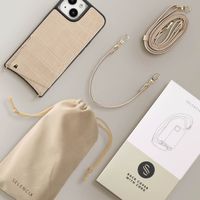 Selencia Nova Croco Phone Case with Cord and Card Holder Apple iPhone 15 - Beige