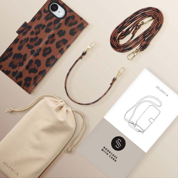 Selencia Sabi Bookcase with Leopard Print Apple iPhone 17e / 16e - Mocha Brown