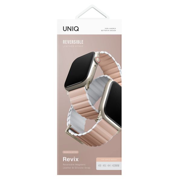 Uniq Revix Premium Edition dubbelzijdig bandje Apple Watch Series 1 t/m 11 / SE / Ultra (44/45/46/49 mm) - Blush Pink / White