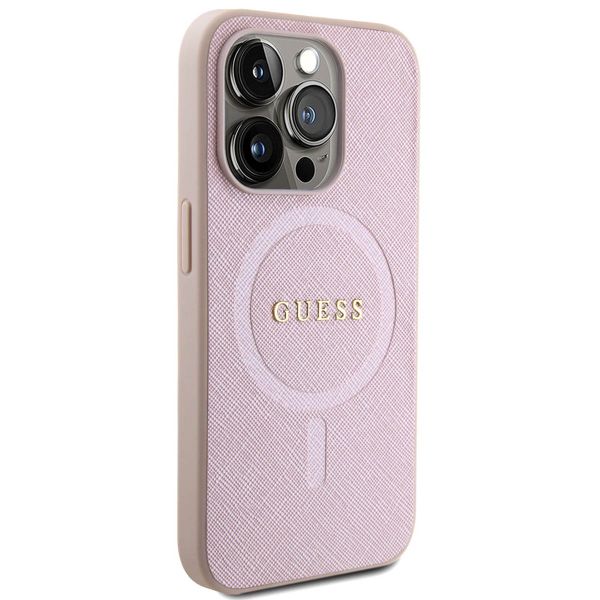 Guess Saffiano Backcover MagSafe Apple iPhone 15 Pro - Roze