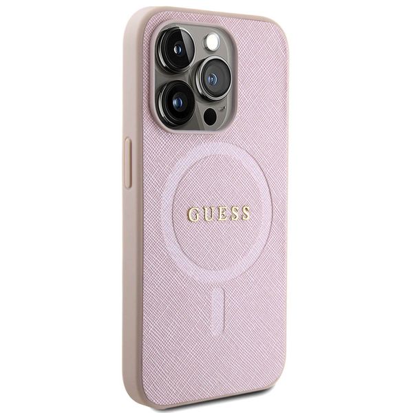 Guess Saffiano Backcover MagSafe iPhone 15 Pro - Roze