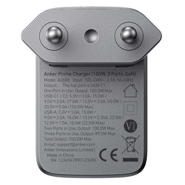 Anker Prime Charger 100 watt GaN | 3 poorten