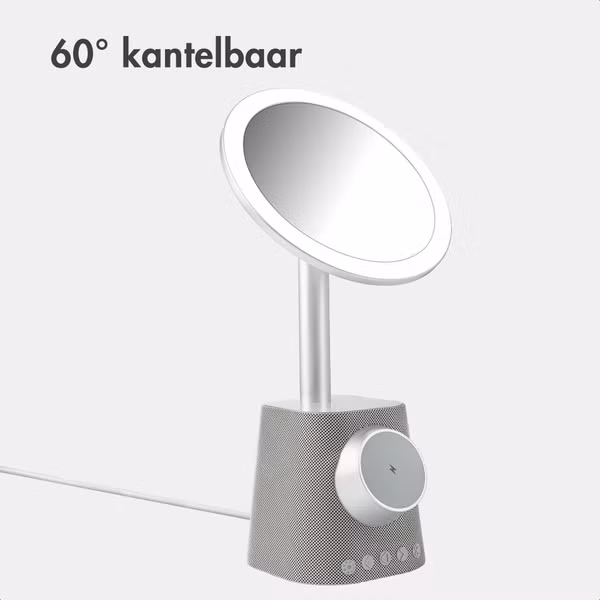 imoshion Make-up Spiegel met Bluetooth Speaker en Draadloze Oplader - Zilver