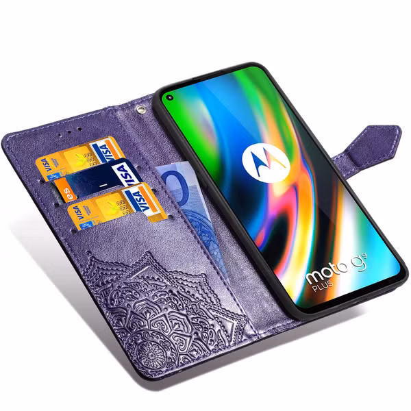Mandala Bookcase Motorola Moto G9 Plus - Paars
