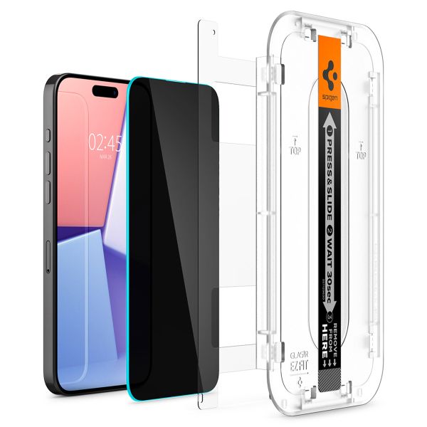 Spigen GLAStR Privacy EZ Fit Screenprotector + Applicator Apple iPhone 15 Pro Max