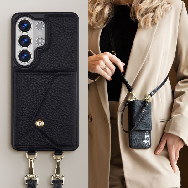 Selencia Sera Phone Case with Cord and Envelope Card Holder Samsung Galaxy S26 Ultra - Black