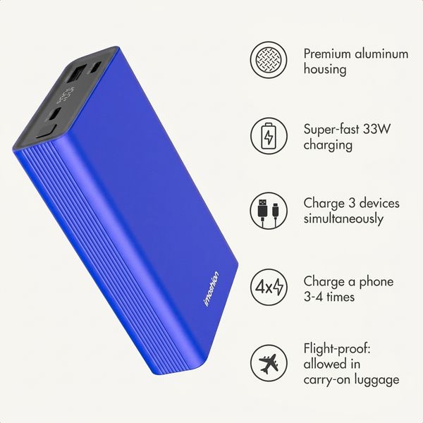 imoshion Ultra Series Aluminium Powerbank 20,000 mAh - Quick Charge and Power Delivery - Cobalt Blue