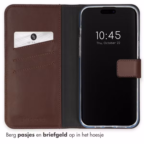 Selencia Echt Leren Bookcase Apple iPhone 15 Pro - Bruin