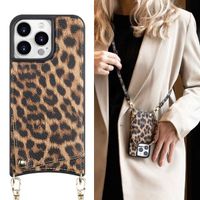 Selencia Nova Phone Case with Cord and Card Holder Apple iPhone 15 Pro Max - Leopard
