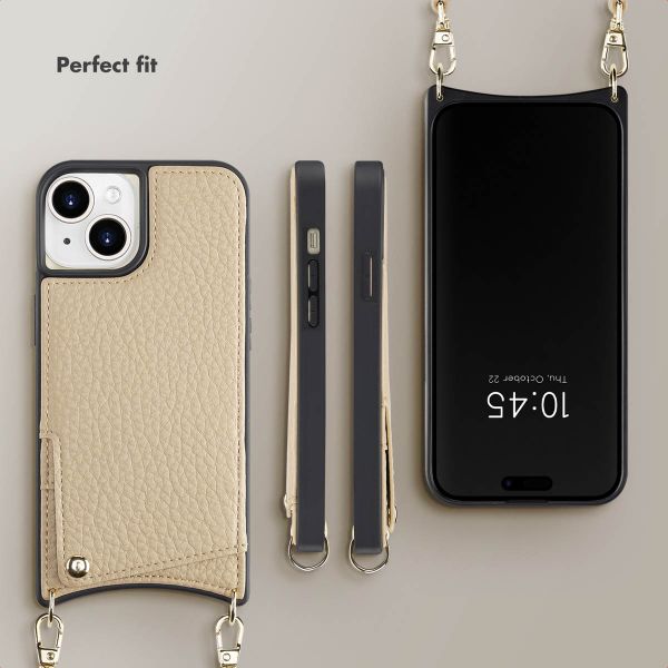 Selencia Nova Phone Case with Cord and Card Holder Apple iPhone 15 - Beige