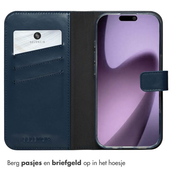 Selencia Echt Leren Bookcase Apple iPhone 17 - Blauw