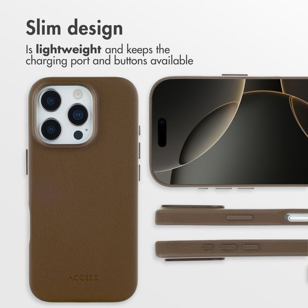 Accezz Leather Back Cover with MagSafe Apple iPhone 16 Pro - Coffee Brown