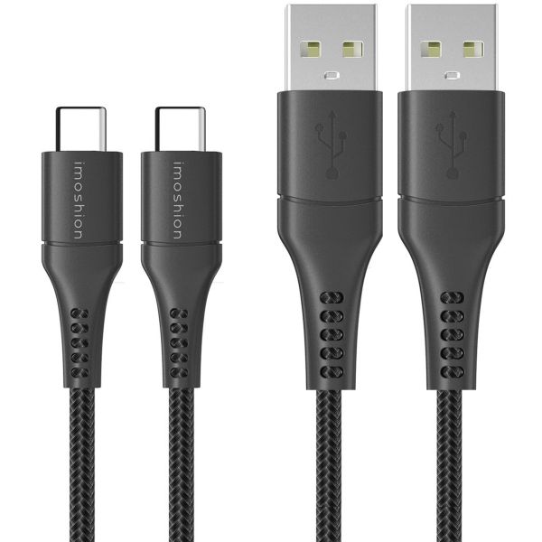 imoshion 2 pack USB-C naar USB kabel - Gevlochten textiel - 1,5 meter - Zwart