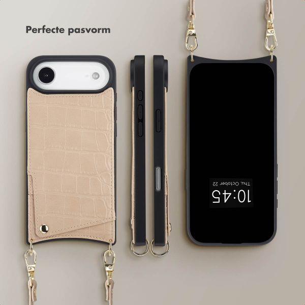 Selencia Nova Croco Telefoonhoes met Koord en Pashouder Apple iPhone Air - Beige