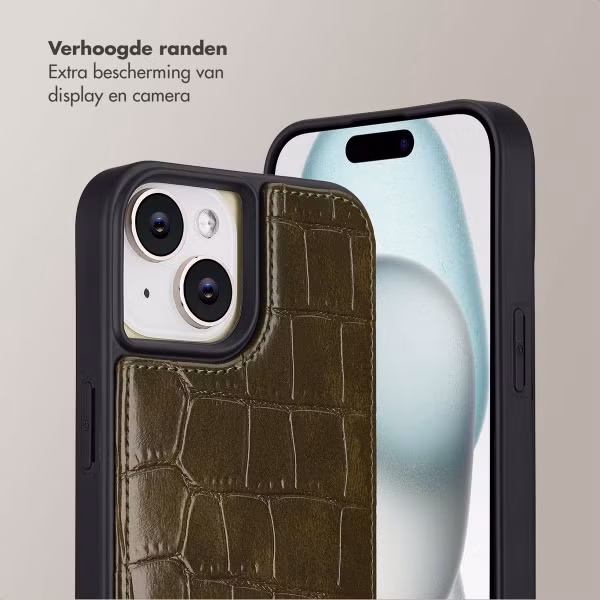 Selencia Nova Croco Telefoonhoes met Koord en Pashouder Apple iPhone 15 - Dark Olive