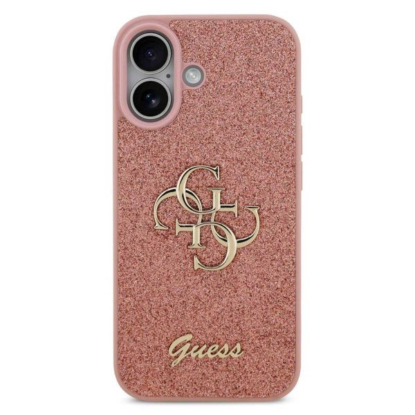 Guess 4G Metal Logo Glitter Backcover Apple iPhone 17 - Roze