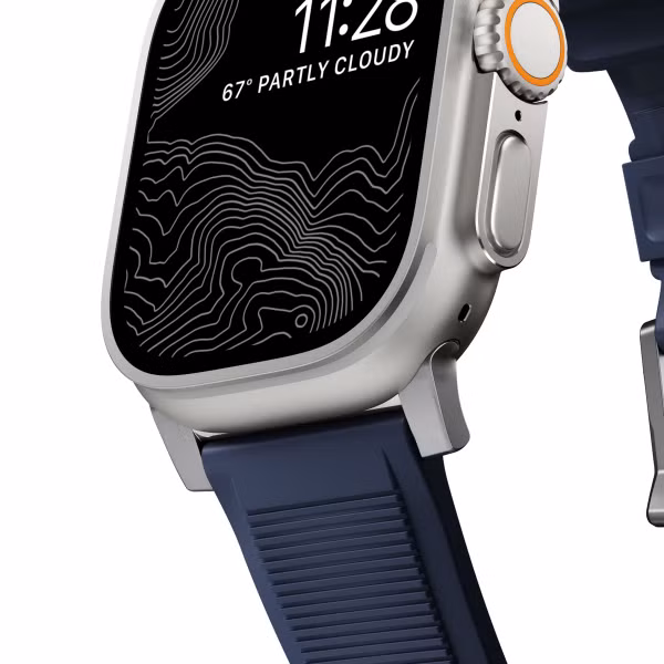 Nomad Rugged band FKM Apple Watch Series 1 t/m 11 / SE / Ultra (44/45/46/49 mm) - Zilver / Blauw