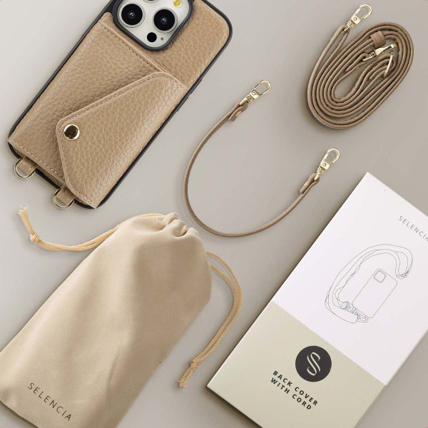 Selencia Sera Phone Case with Cord and Envelope Card Holder Apple iPhone 14 Pro - Taupe