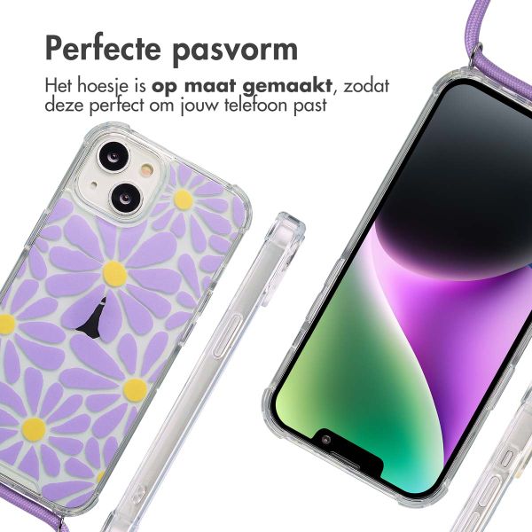 imoshion Design hoesje met koord iPhone 14 - Tropical Violet Flowers Connect