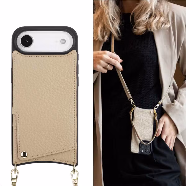 Selencia Nova Telefoonhoes met Koord en Pashouder Apple iPhone Air - Beige