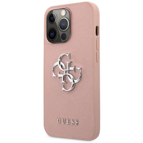 Guess 4G Metal Logo Saffiano Backcover Apple iPhone 13 Pro - Roze