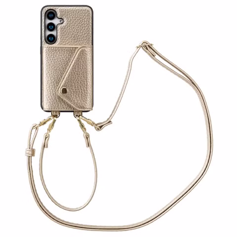 Selencia Sera Telefoonhoes met Koord en Envelop Pashouder Samsung Galaxy S24 / S25 - Champagne