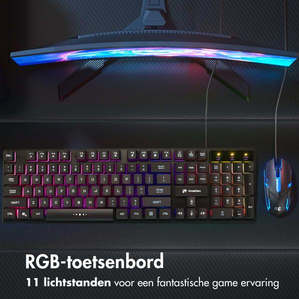 imoshion Gaming Keyboard met RGB lichten - Bedraad gaming toetsenbord met USB-A aansluiting - QWERTY - Zwart