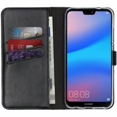 Selencia Echt Lederen Bookcase Huawei P20 Lite - Zwart