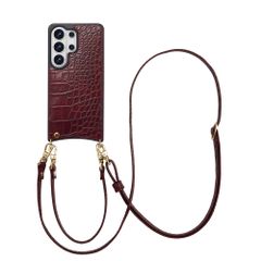 Selencia Nova Croco Phone Case with Cord and Card Holder Samsung Galaxy S26 Ultra - Burgundy
