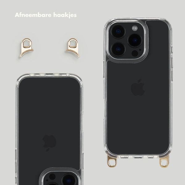 Transparante Backcover met afneembare haakjes Apple iPhone 16 Pro Max + Lova Polskoord - Tortoise Leopard