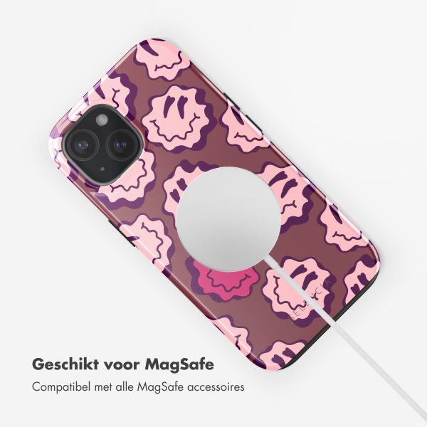Selencia Vivid Backcover met MagSafe Apple iPhone 15 - Wavy Smiley Pink