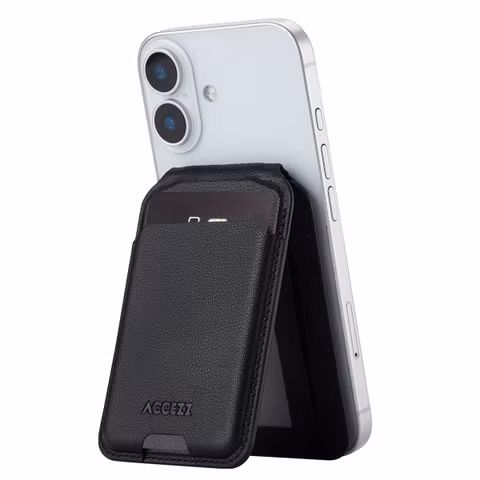 Accezz Leren Wallet met standaard - Geschikt voor MagSafe en Qi2 - Onyx Black