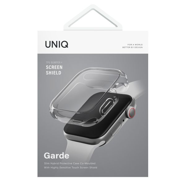 Uniq Garde Hybrid Watch Case met screenprotector Apple Watch 7-9 - 45 mm - Dove (Clear)