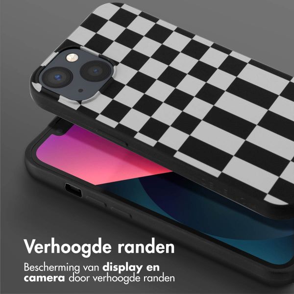 Selencia Siliconen design hoesje met afneembaar koord iPhone 13 - Irregular Check Black