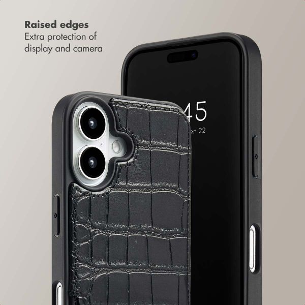 Selencia Nova Croco Phone Case with Cord and Card Holder Apple iPhone 16 - Black